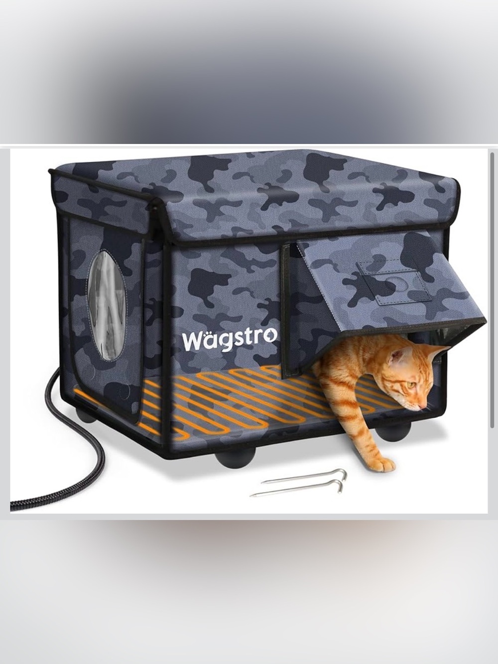 New Open Box Black Camo Heated Cat House for Outside, Waterproof Awning & Escape